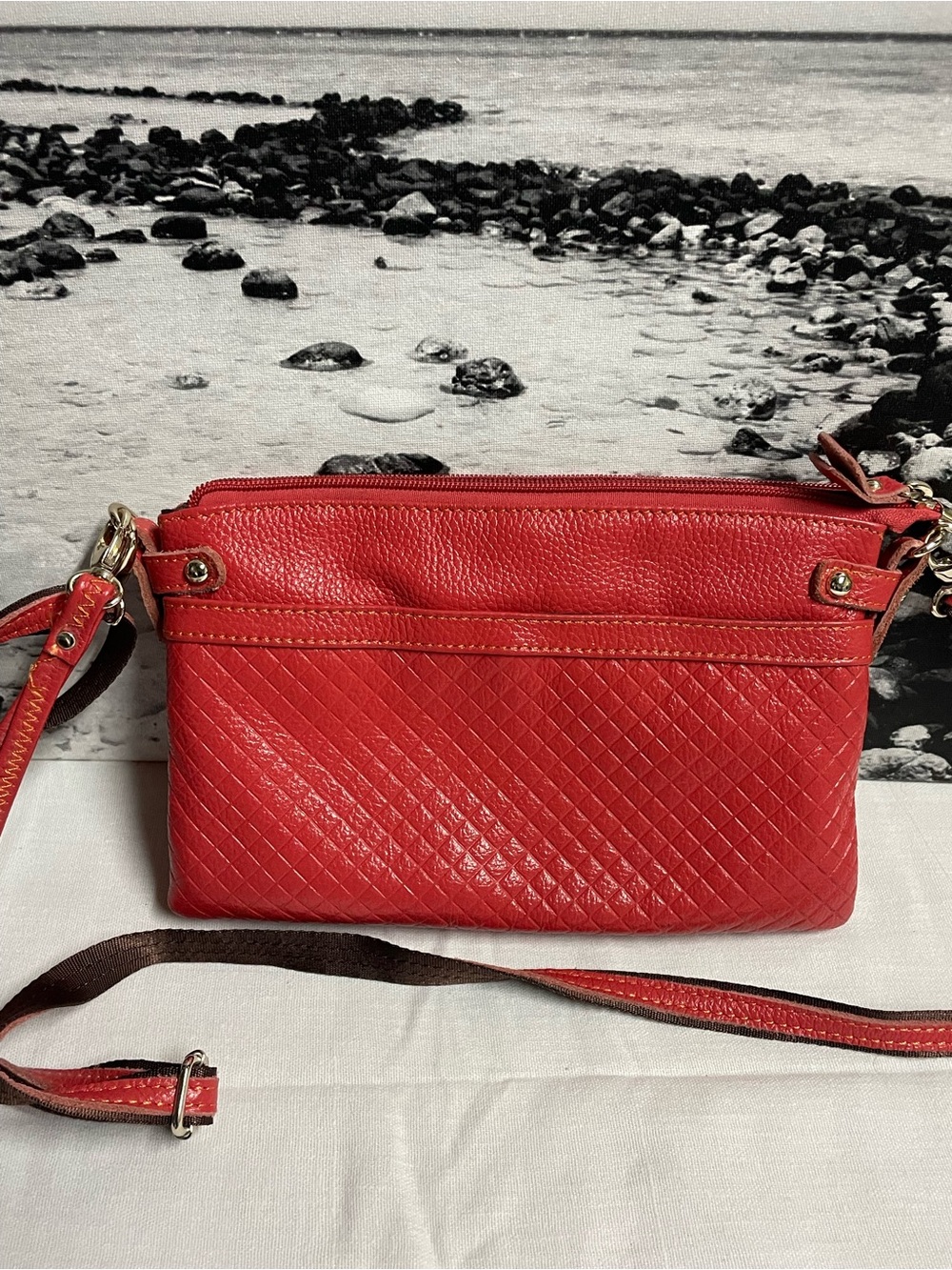 Red-Orange Quilted Leather Crossbody Bag - Women's Shoulder Bag